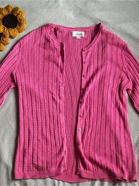 Foxcroft Hot Pink Cable Knit Button Cardigan